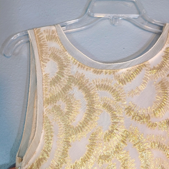 Cream and Metallic Gold Layered Chiffon Blouse - S - Picture 10 of 12